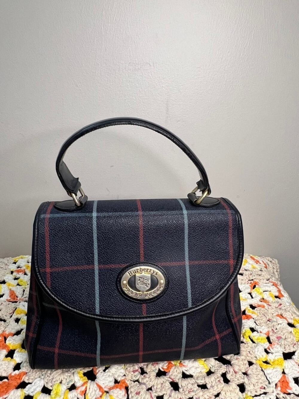 Vintage Burberrys London Plaid Top Handle Satchel Bag Made Italy